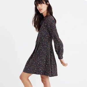 Madewell 100% Silk Balsam Starry Night Pleated Long Sleeve Dress